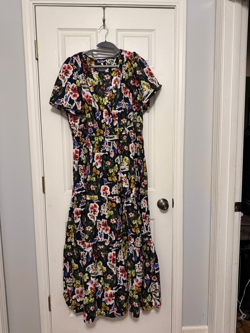 Anthropologie Black Floral Tiered Maxi Dress